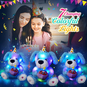 Glow Guards 12" Happy Birthday LED Dog Stuffed Animal Electric Recordable Glowing Musical Puppy Singing Soft Plush Toy Children’s Day Gift for Kids, Blue
