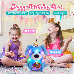 Glow Guards 12" Happy Birthday LED Dog Stuffed Animal Electric Recordable Glowing Musical Puppy Singing Soft Plush Toy Children’s Day Gift for Kids, Blue