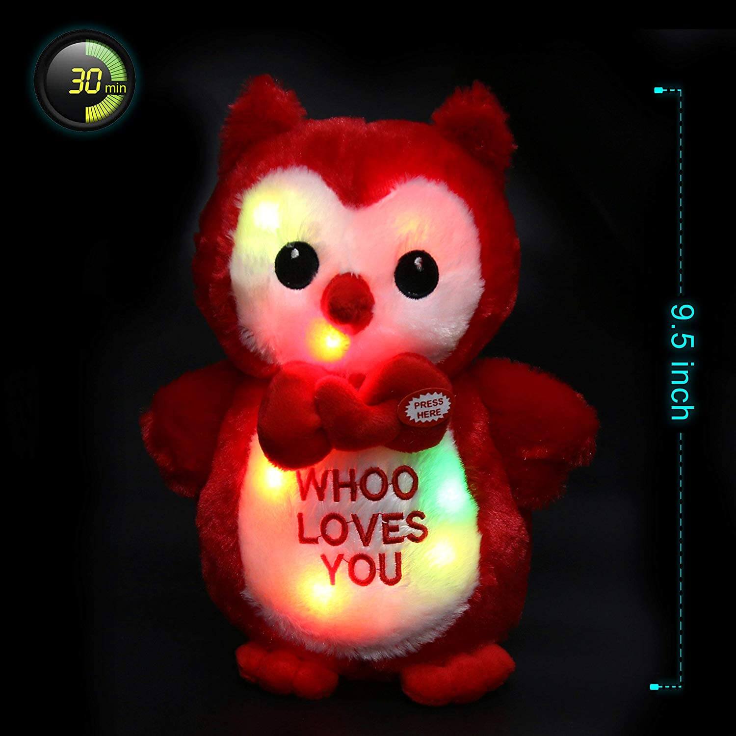 owl stuffed animal light up love plush toy, 9.5'', Red | Bstaofy - Glow Guards