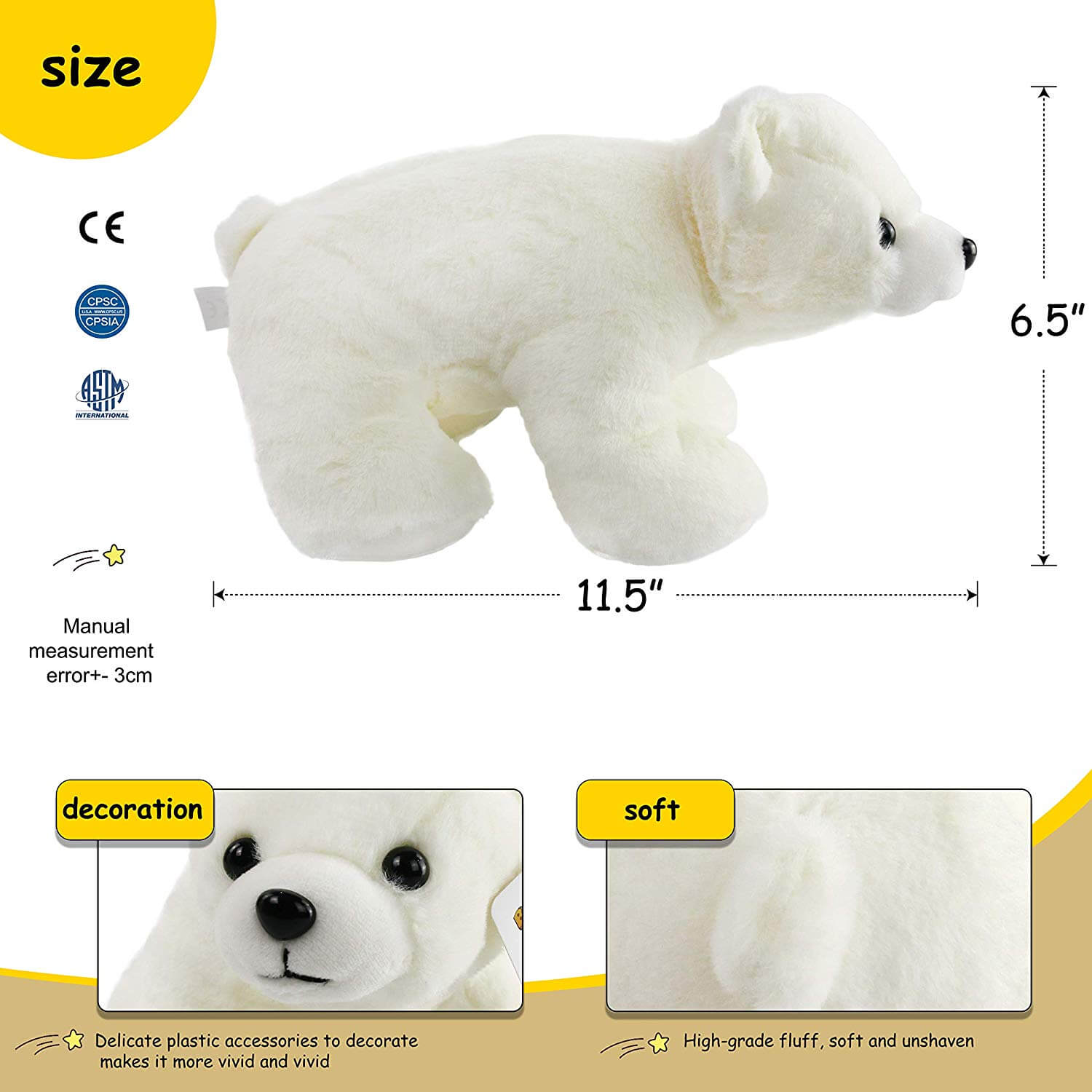 polar bear stuffed animals, 11'', White | Bstaofy - Glow Guards