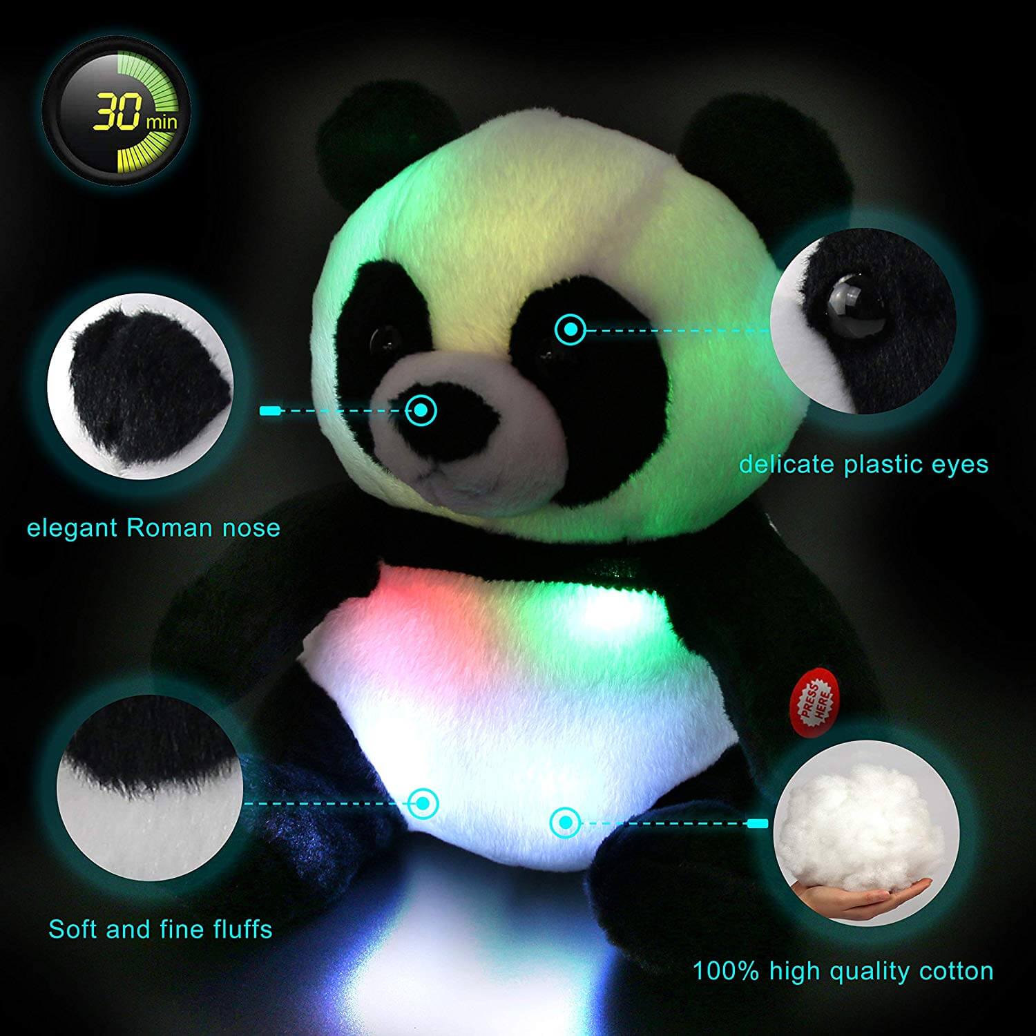 light up panda toy plush, 11.5 inch | Bstaofy - Glow Guards