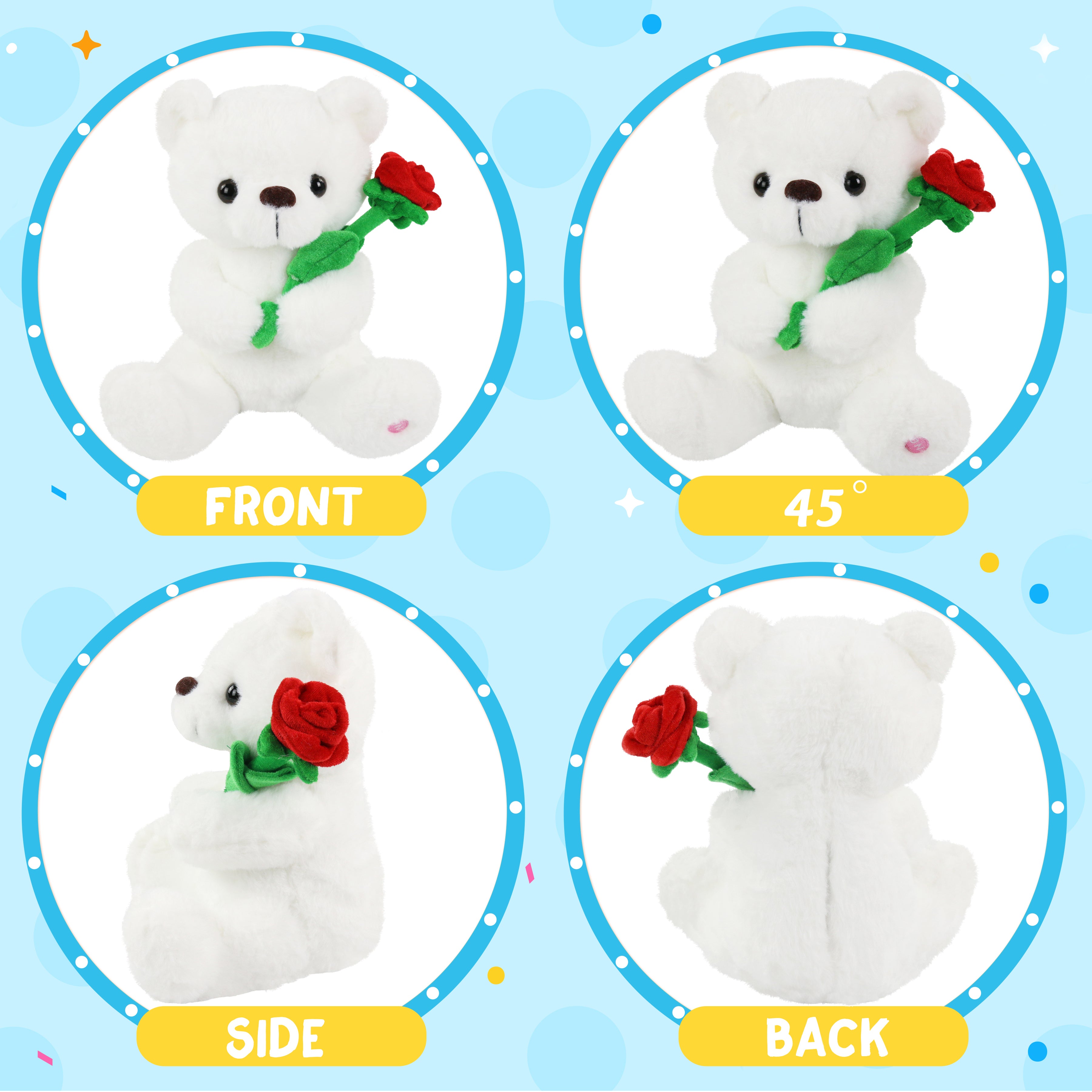 Houwsbaby Glow Teddy Bear with Rose Stuffed Animal Soft Light Up Plush Toy LED Night Lights Valentine’s Day Gifts for Kids Toddler Girlfriend Mother's Day, White, 10.5''