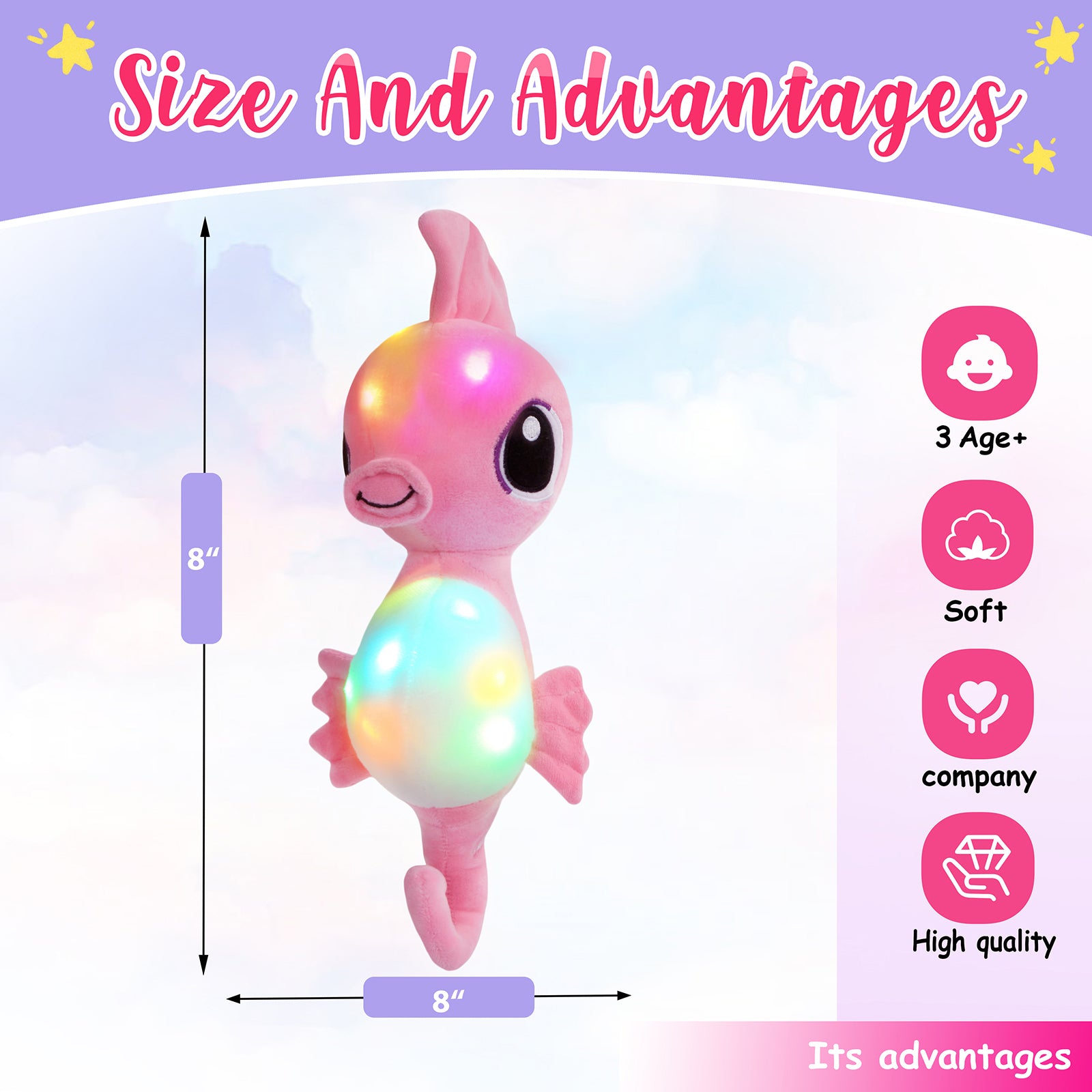 Athoinsu 15'' Light up Seahorse Stuffed Animals LED Ocean Life Soft Plush - Glow Guards