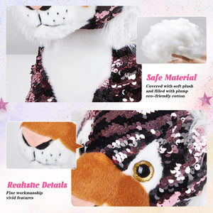 Athoinsu 12'' Sequin Tiger Plush Toy Stuffed Animal - Glow Guards