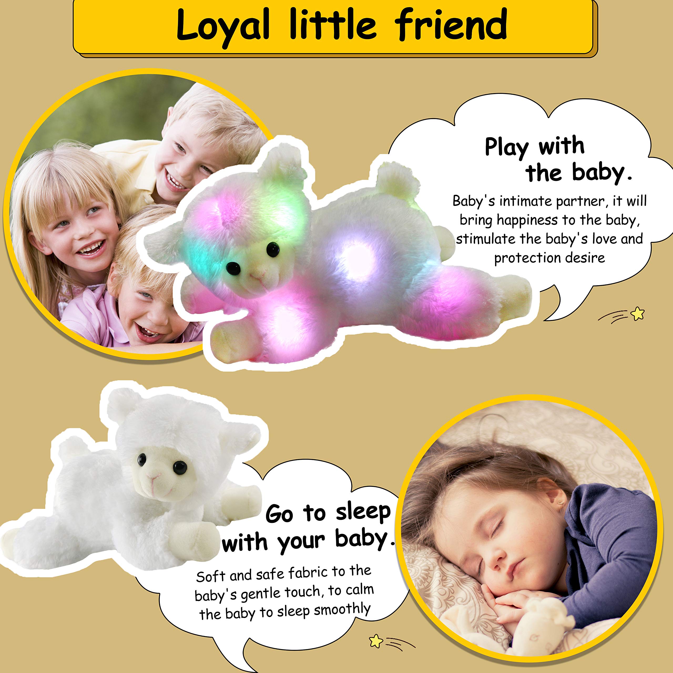 Bstaofy Light up Stuffed Lamb Plush Toy Glow Sheep - Glow Guards