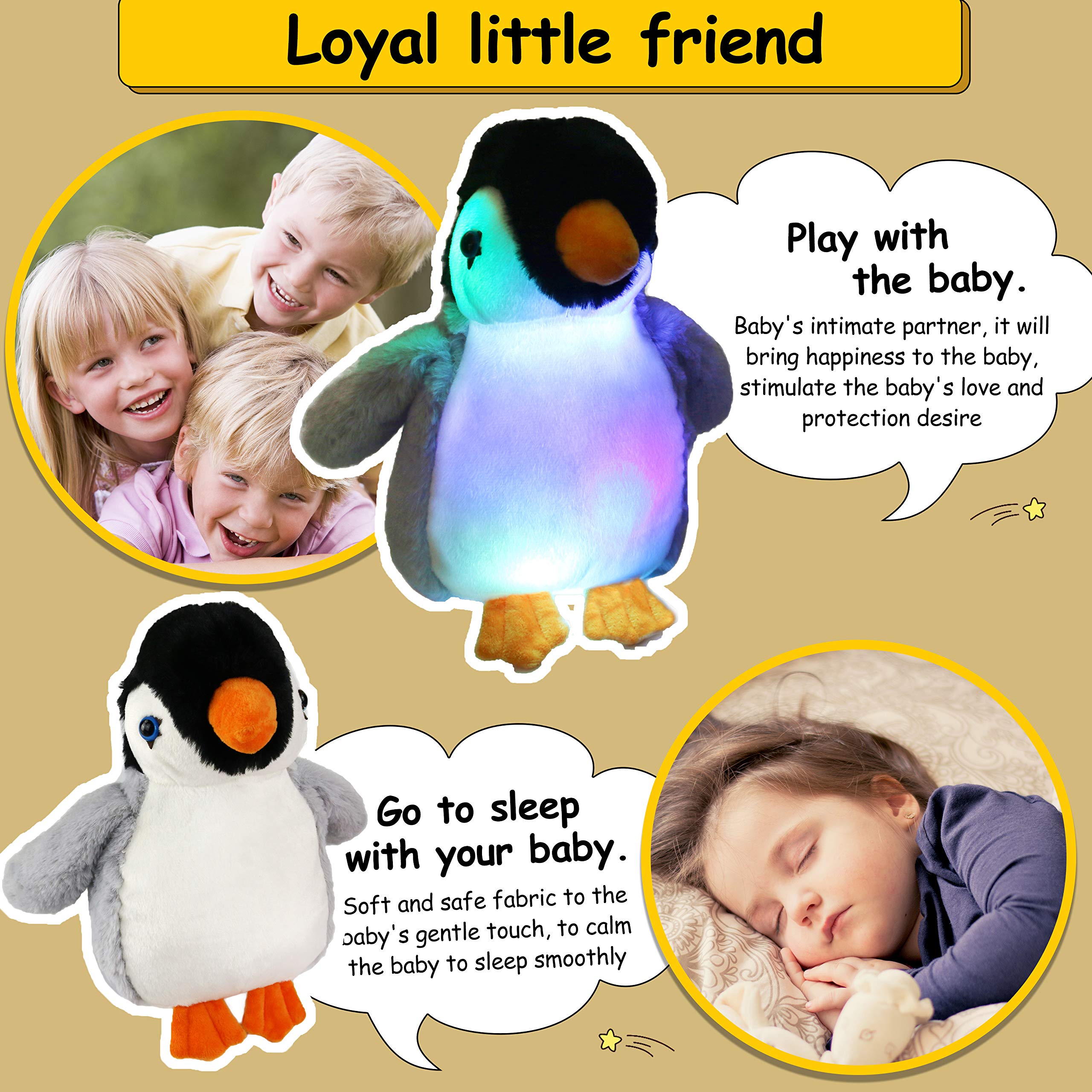 Bstaofy Glow Penguin Stuffed Animal Gray LED Soft Perky - Glow Guards