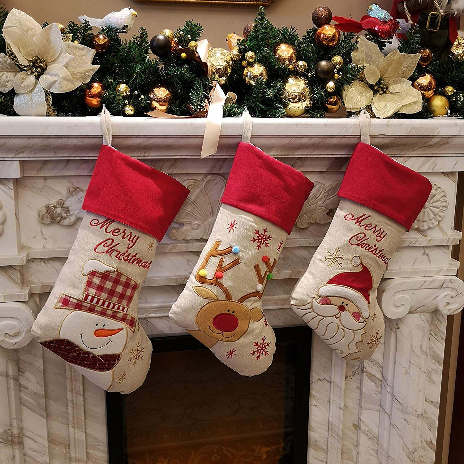 linen Christmas stockings set of 3 for family, 17'' | Bstaofy - Glow Guards