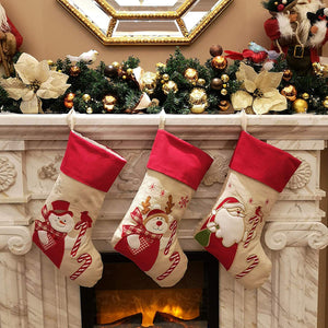 linen Christmas stockings set of 3 for family, 17'' | Bstaofy - Glow Guards