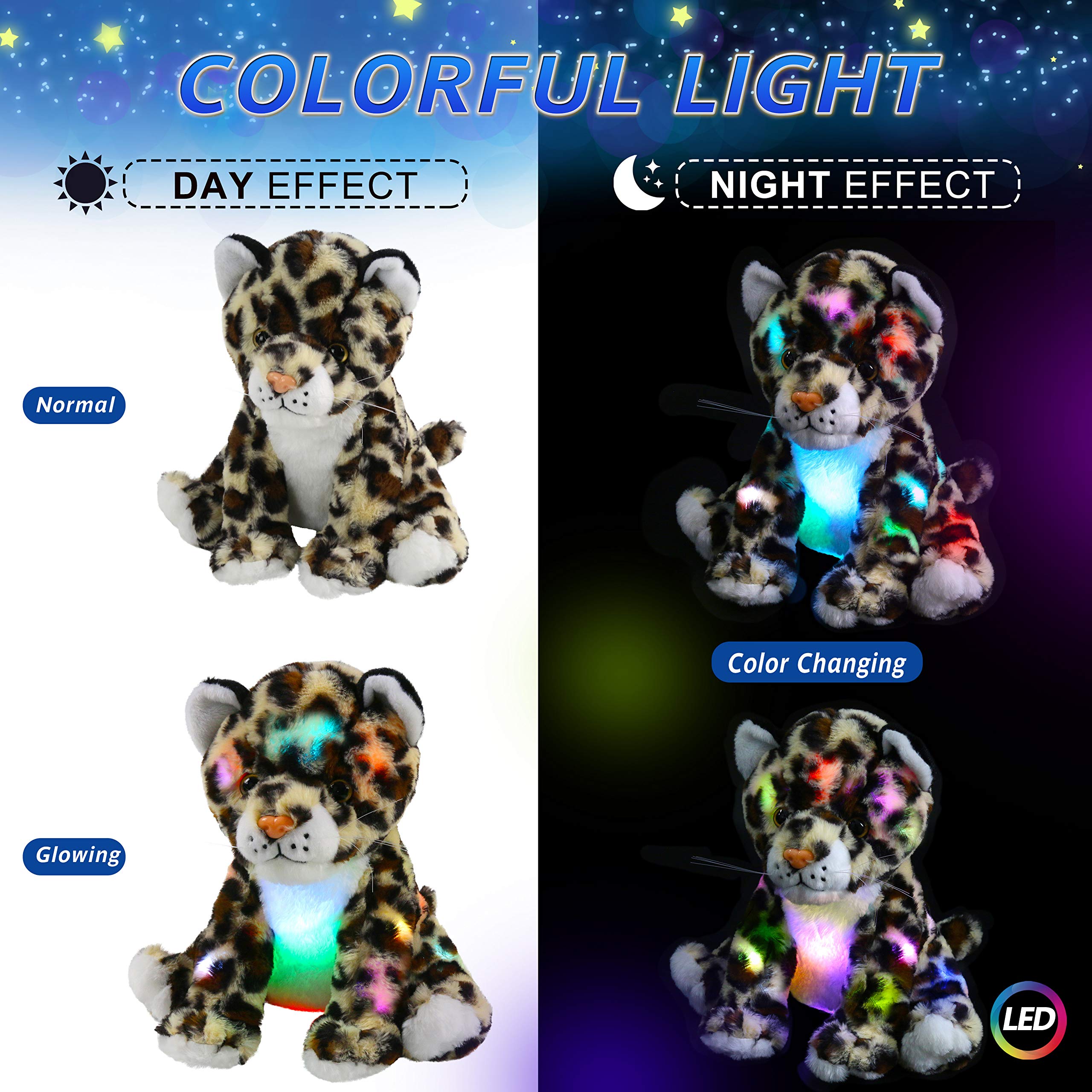 Bstaofy Light up Cheetah Plush LED Leopard Stuffed Animals - Glow Guards