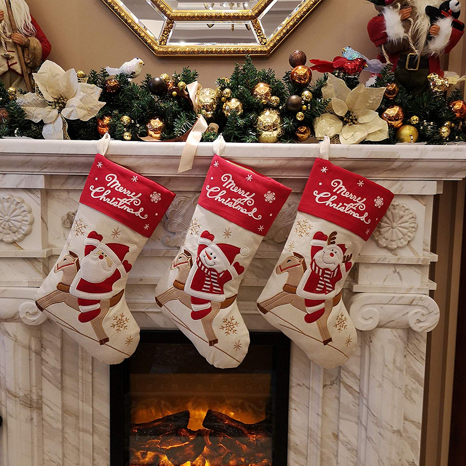 Christmas stockings set of 3 for family with border  17'' | Bstaofy - Glow Guards