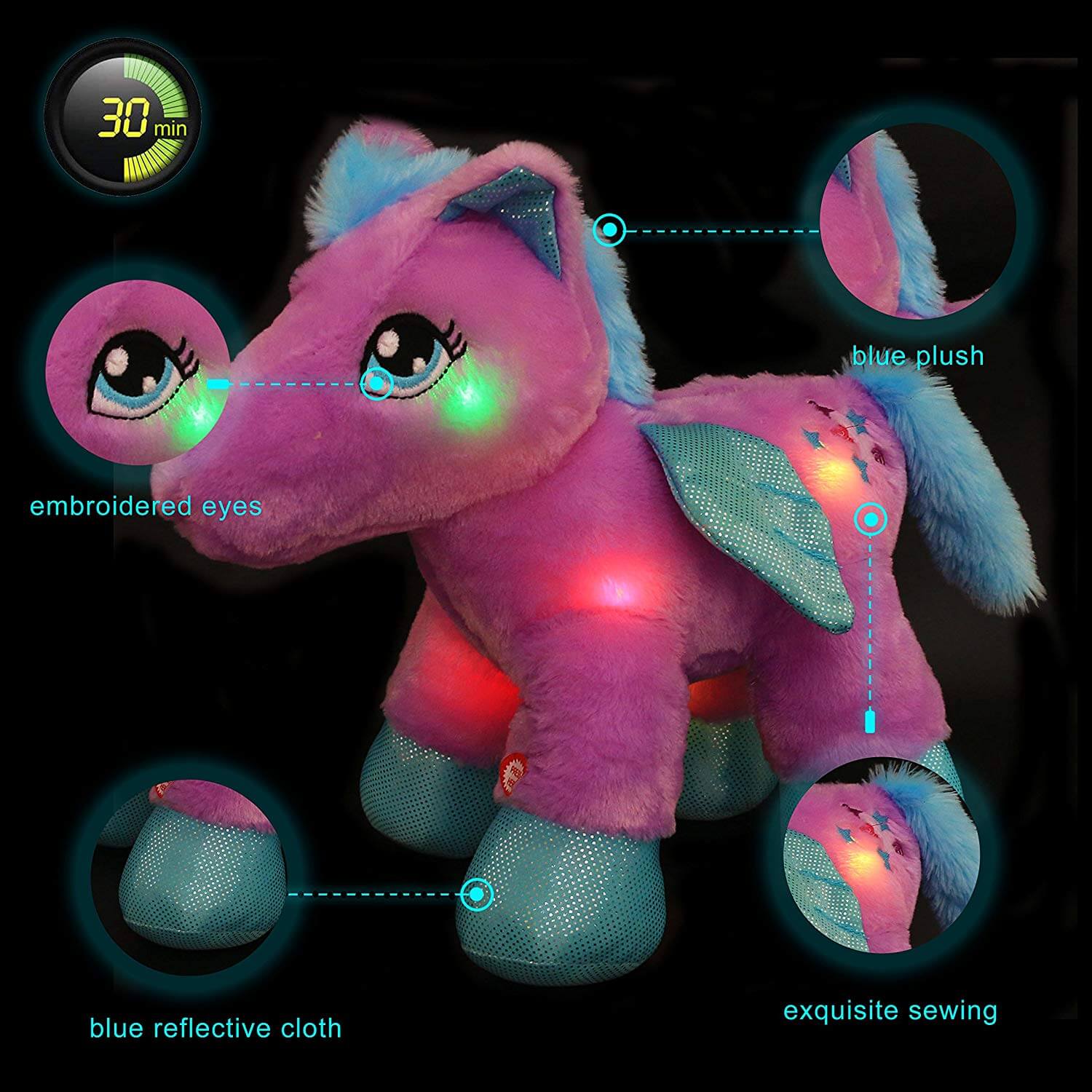 pegasus the unicorn LED stuffed animal, 11 inch | Bstaofy - Glow Guards