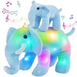 Athoinsu 13'' Light up Stuffed Musical Elephant Plush Mother Baby Animals - Glow Guards