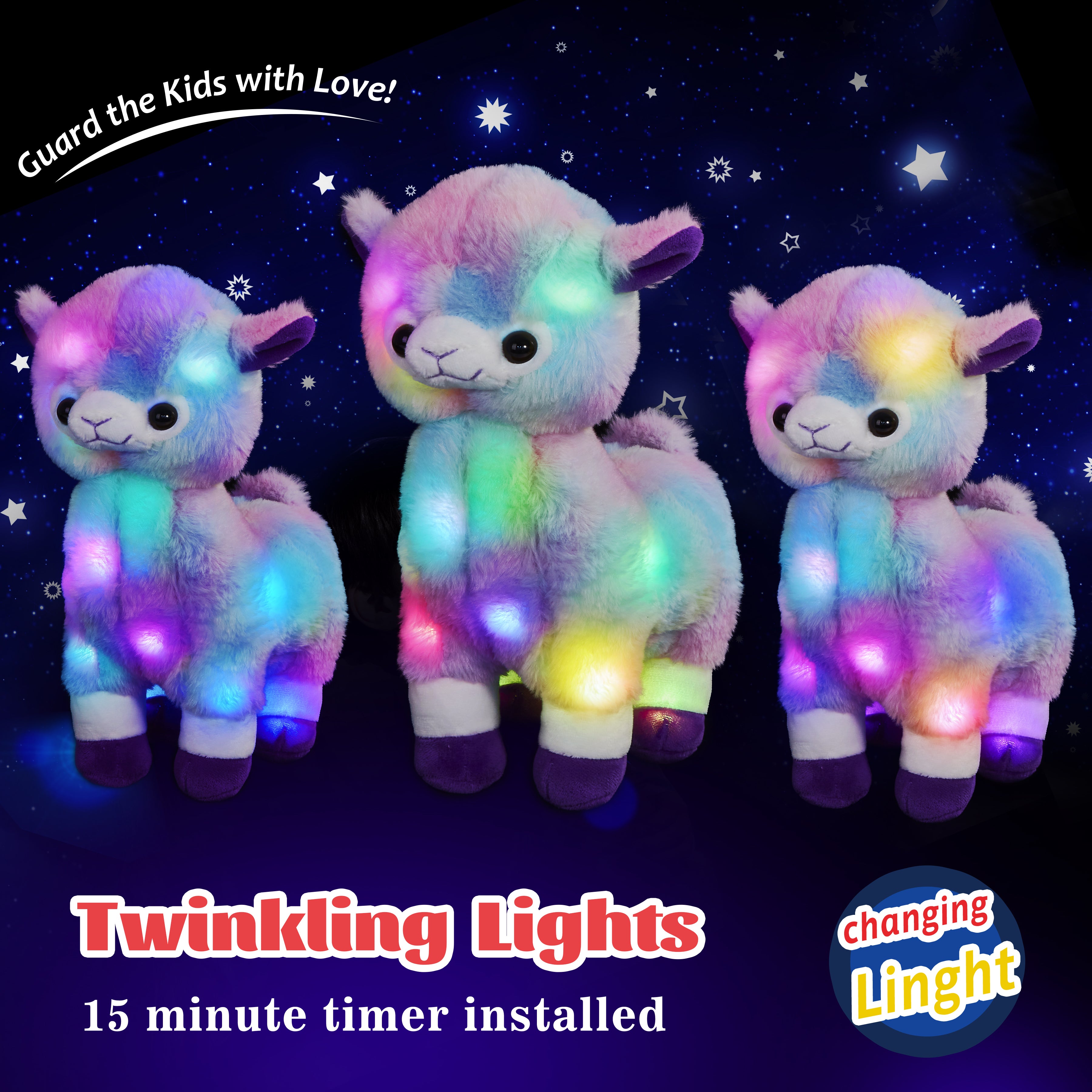 Glow Guards 12'' Light up Rainbow Alpaca Soft Plush Toy Stuffed - Glow Guards