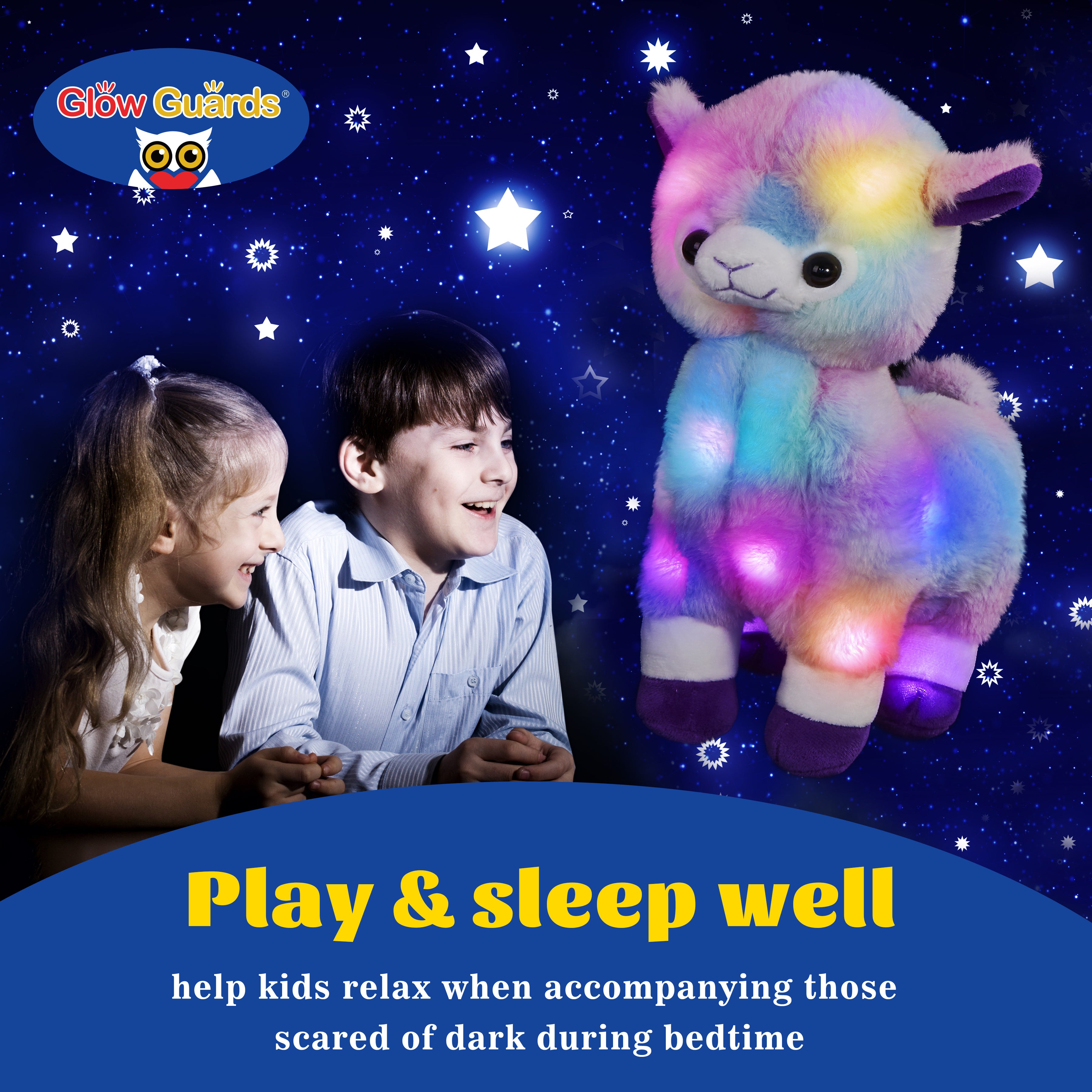 Glow Guards 12'' Light up Rainbow Alpaca Soft Plush Toy Stuffed - Glow Guards