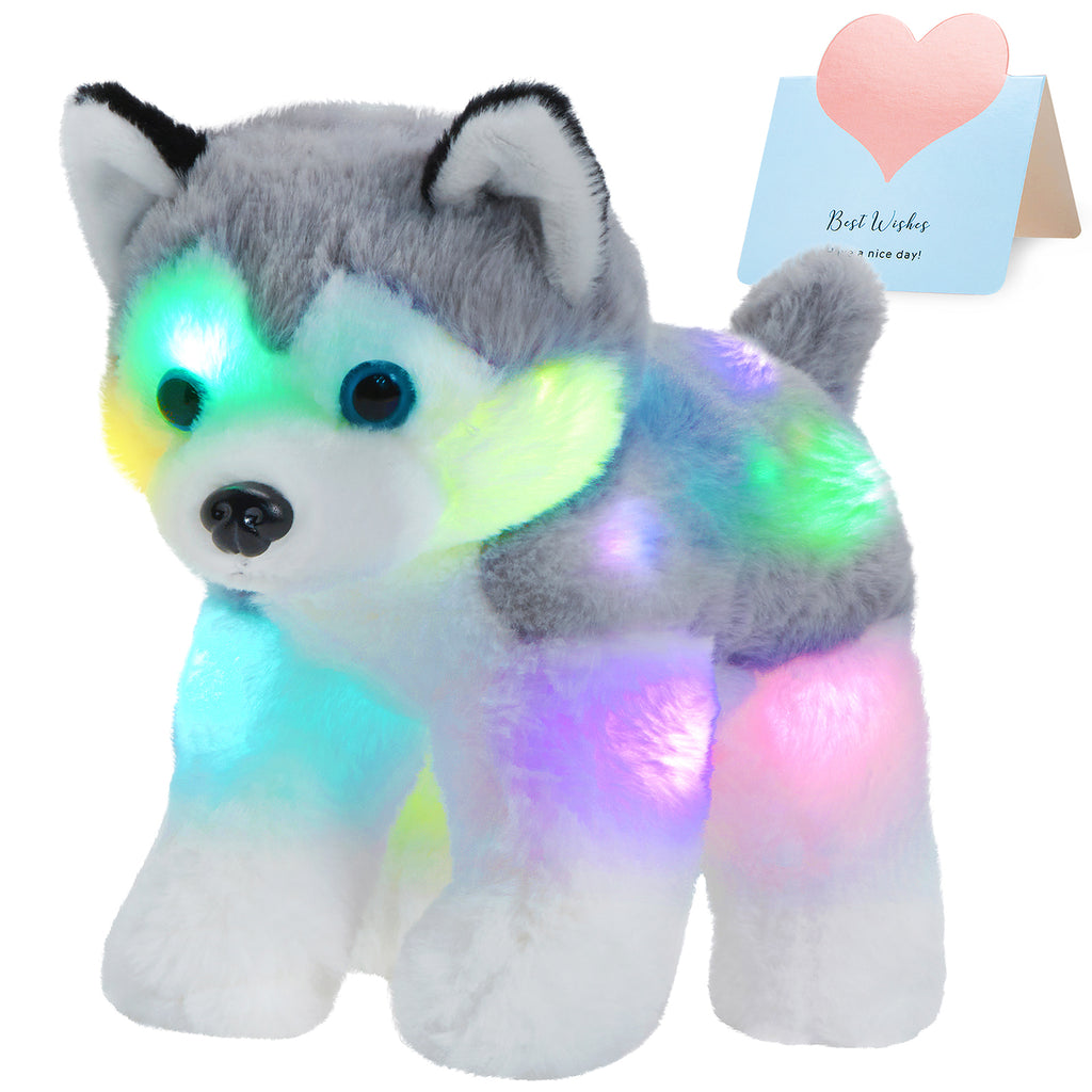 Bstaofy 12'' Musical Light up Husky Puppy Realistic LED Singing Dog Soft Plush Toy - Glow Guards
