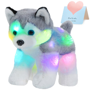 Bstaofy 12'' Musical Light up Husky Puppy Realistic LED Singing Dog Soft Plush Toy - Glow Guards