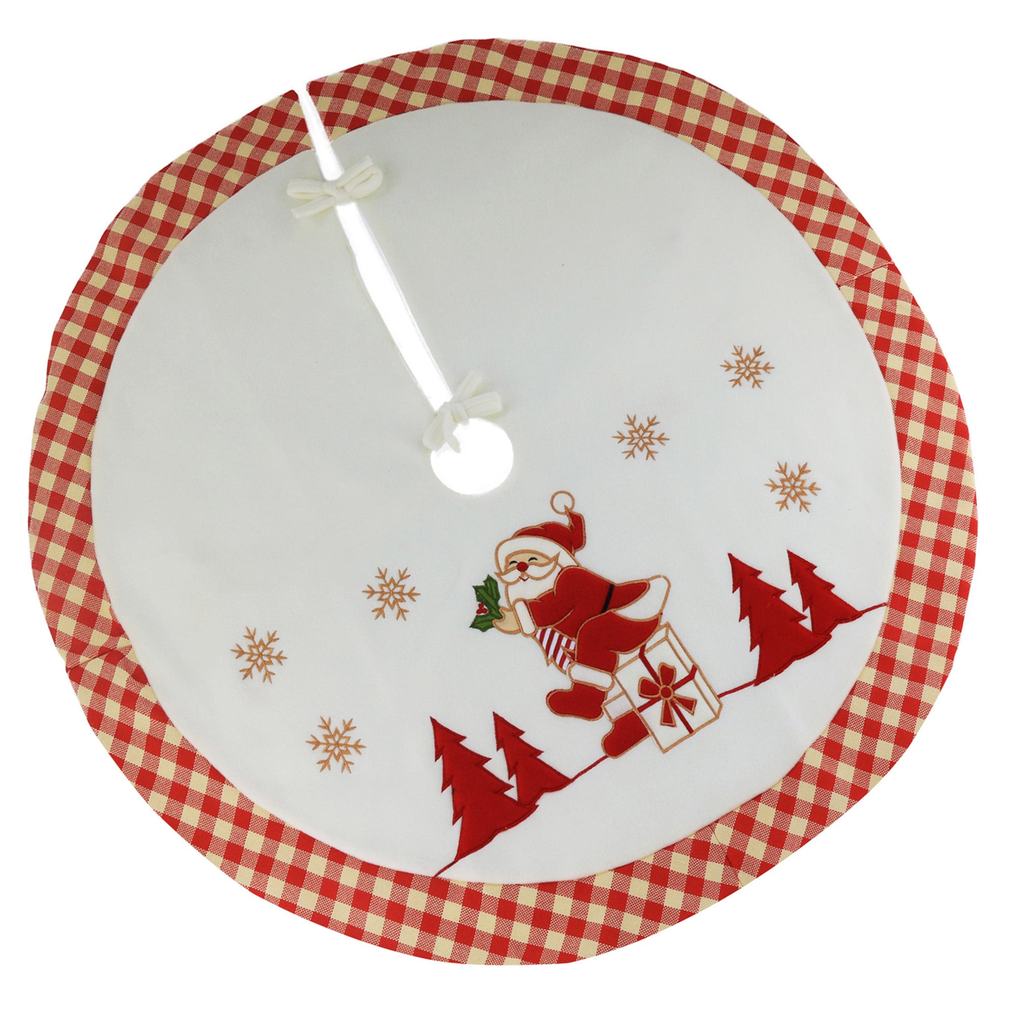 36’’ Christmas Tree Skirt with Thick Plaid Trim of 4 patterns - Glow Guards