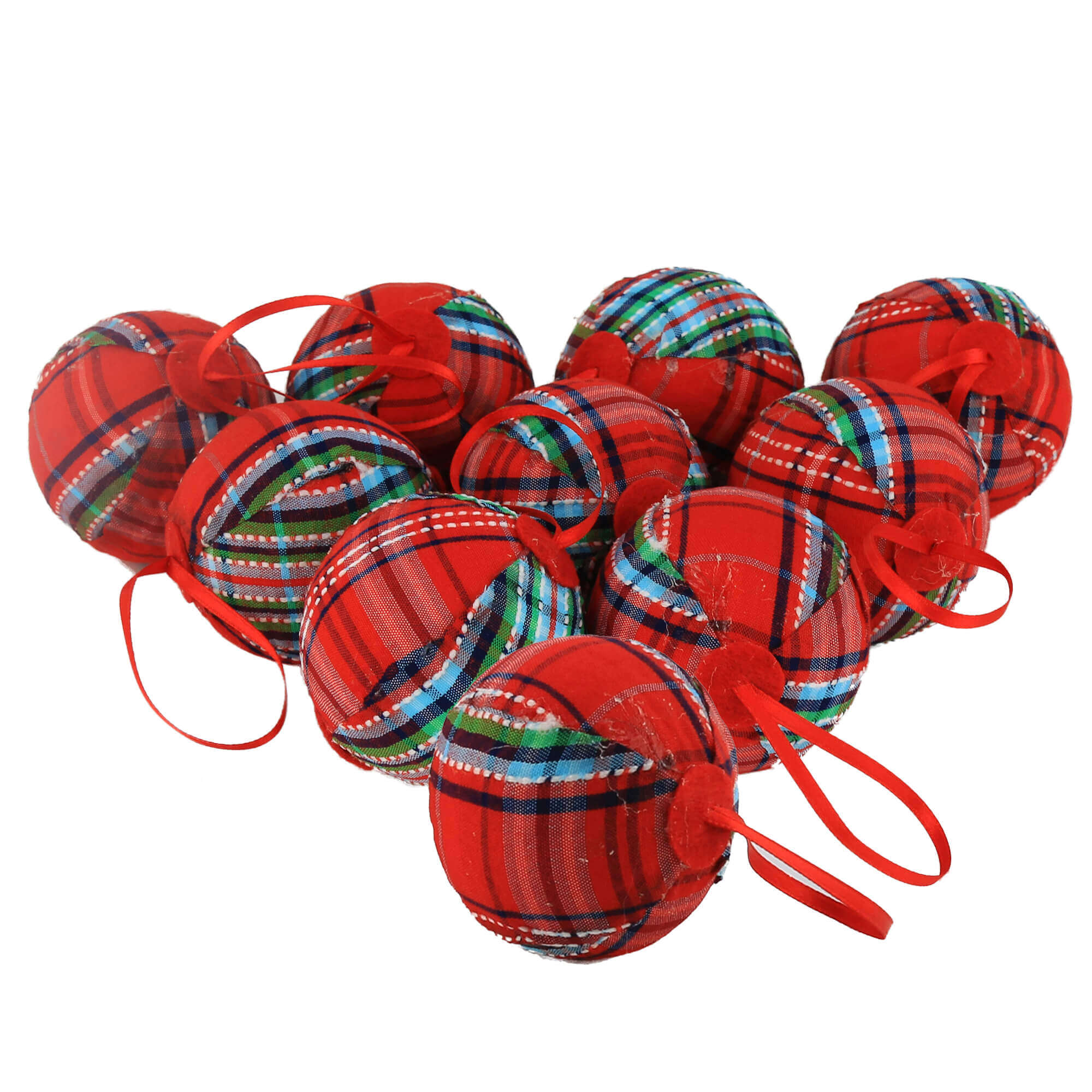 2.36" (60mm) red plaid Christmas balls ornaments, set of 10 | Bstaofy - Glow Guards