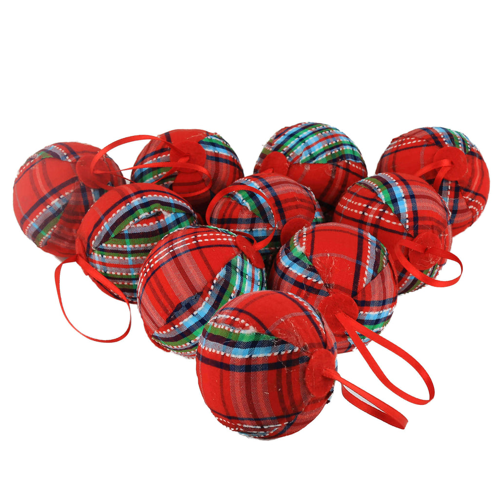 2.36" (60mm) red plaid Christmas balls ornaments, set of 10 | Bstaofy - Glow Guards