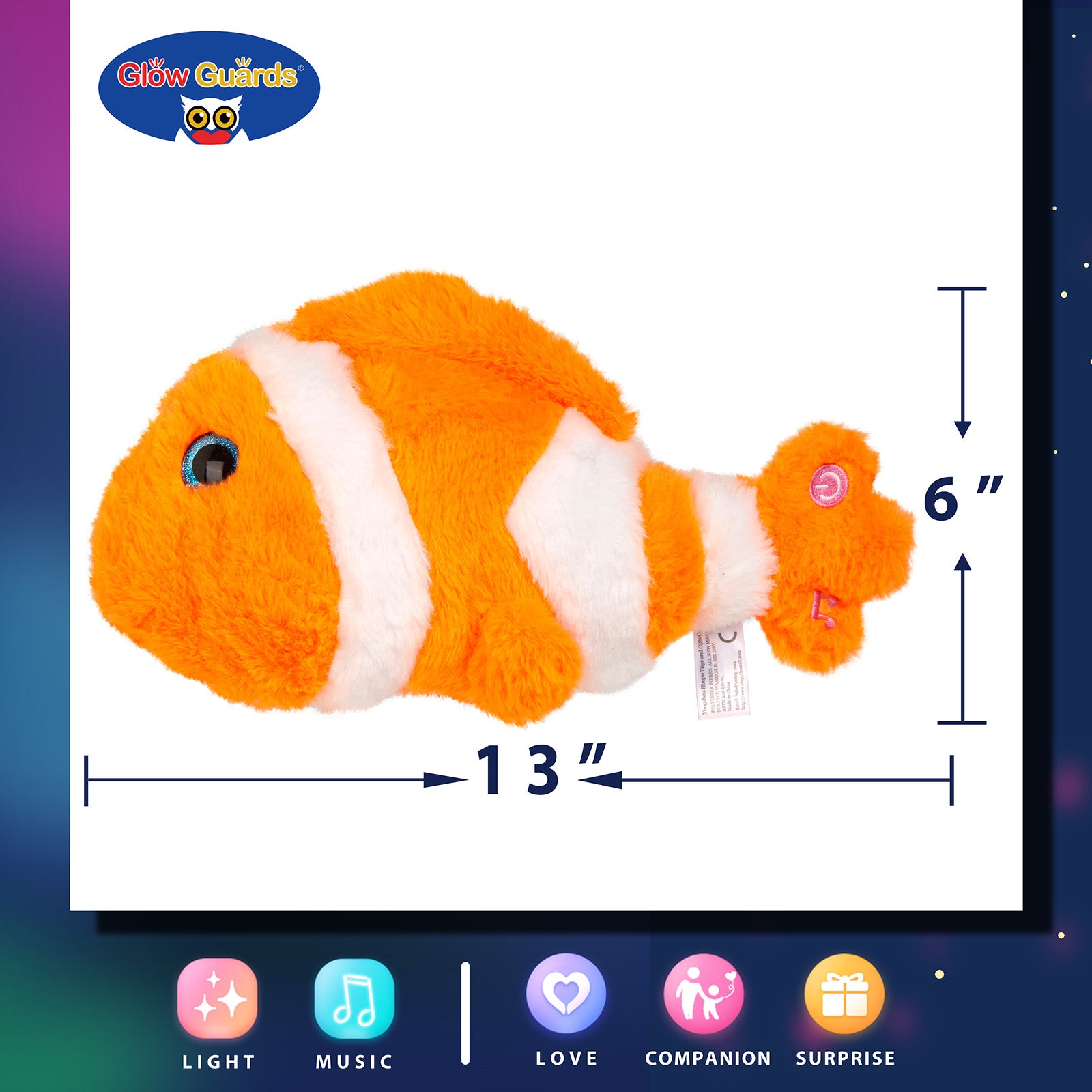 Glow Guards 12’’ LED Stuffed Orange Fish Light up Ocean Life - Glow Guards
