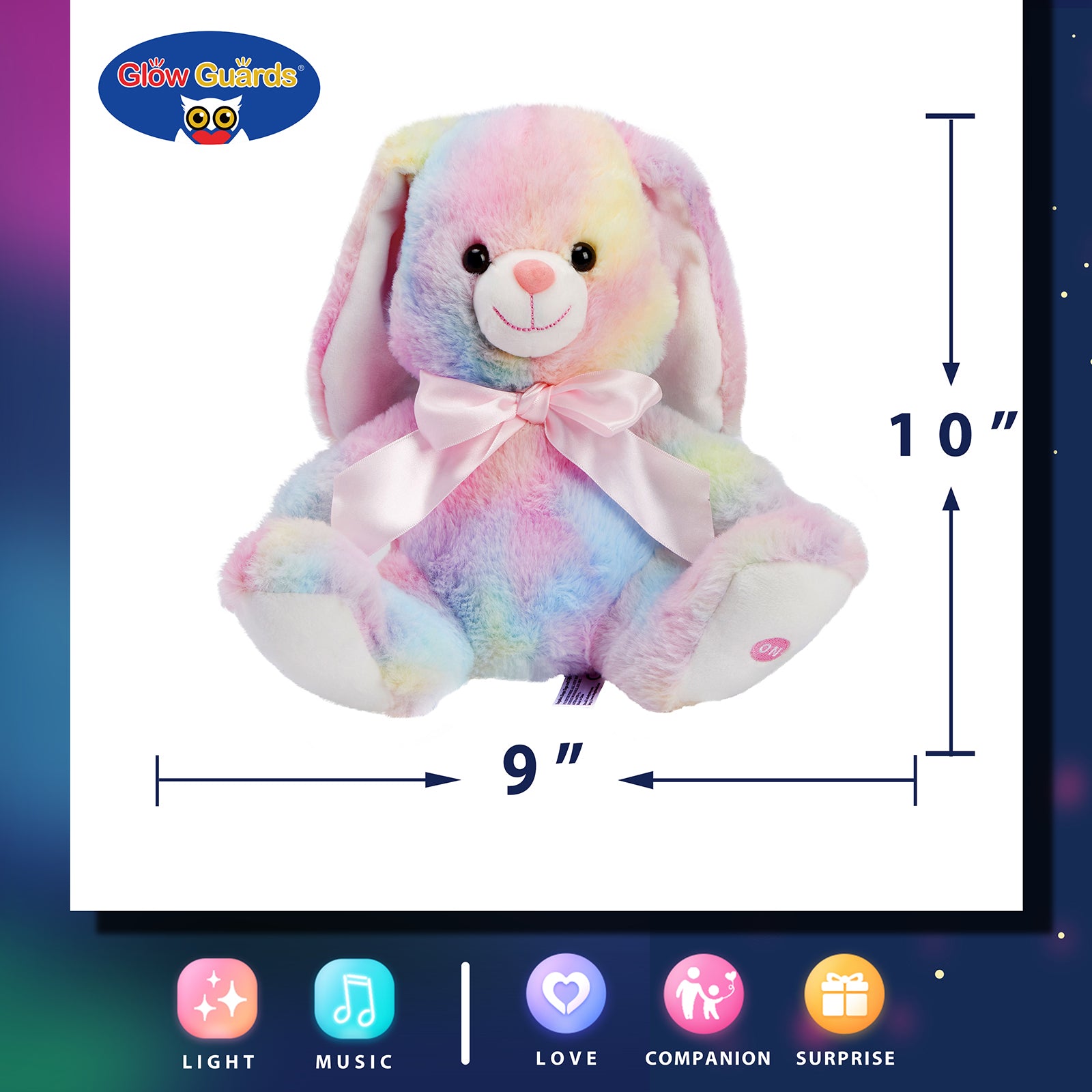 Glow Guards 10'' Easter Light up Bunny Plush Toy Rainbow Lop - Glow Guards