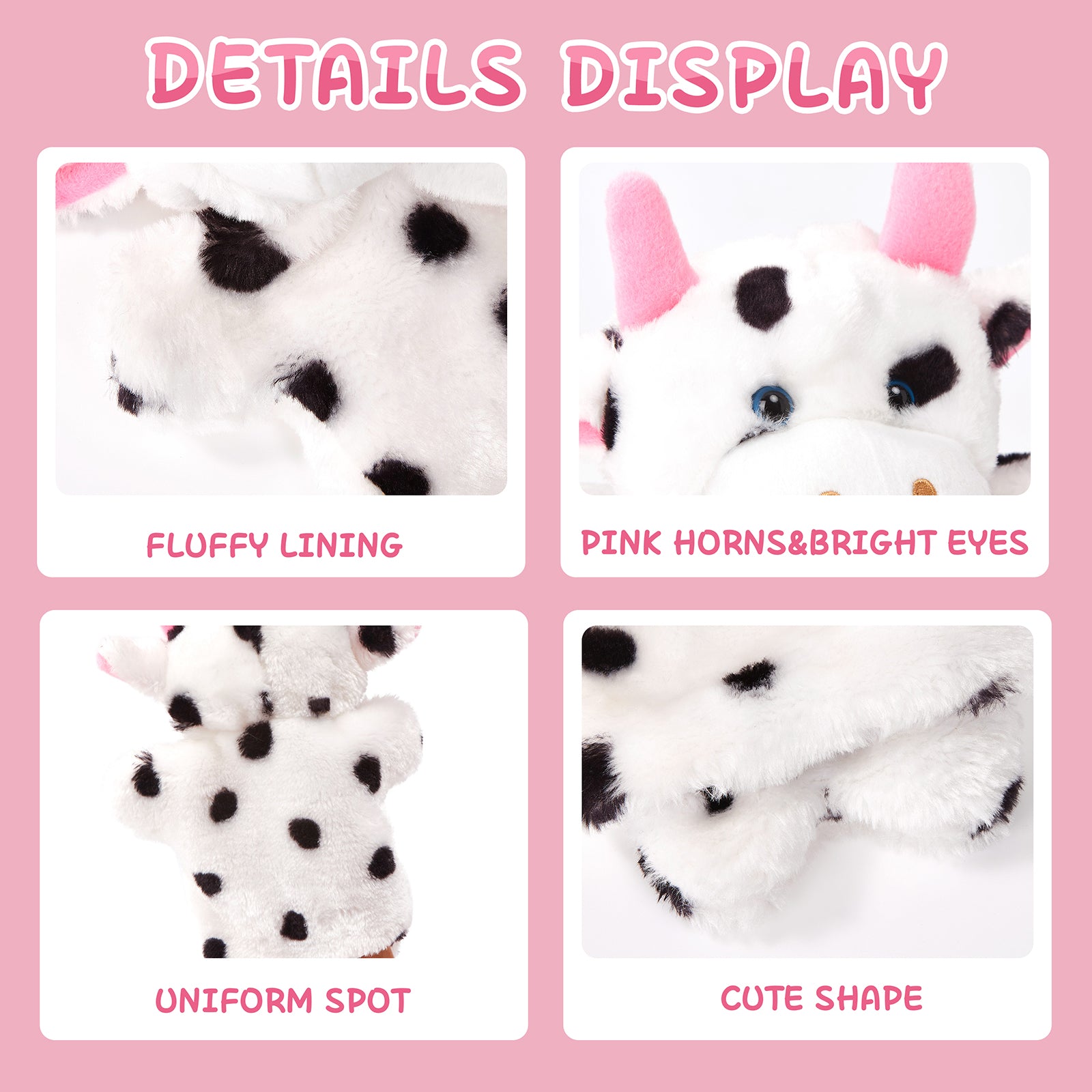 Athoinsu 9'' Vivid Cow Animal Image Hand Puppet Plush Toys - Glow Guards