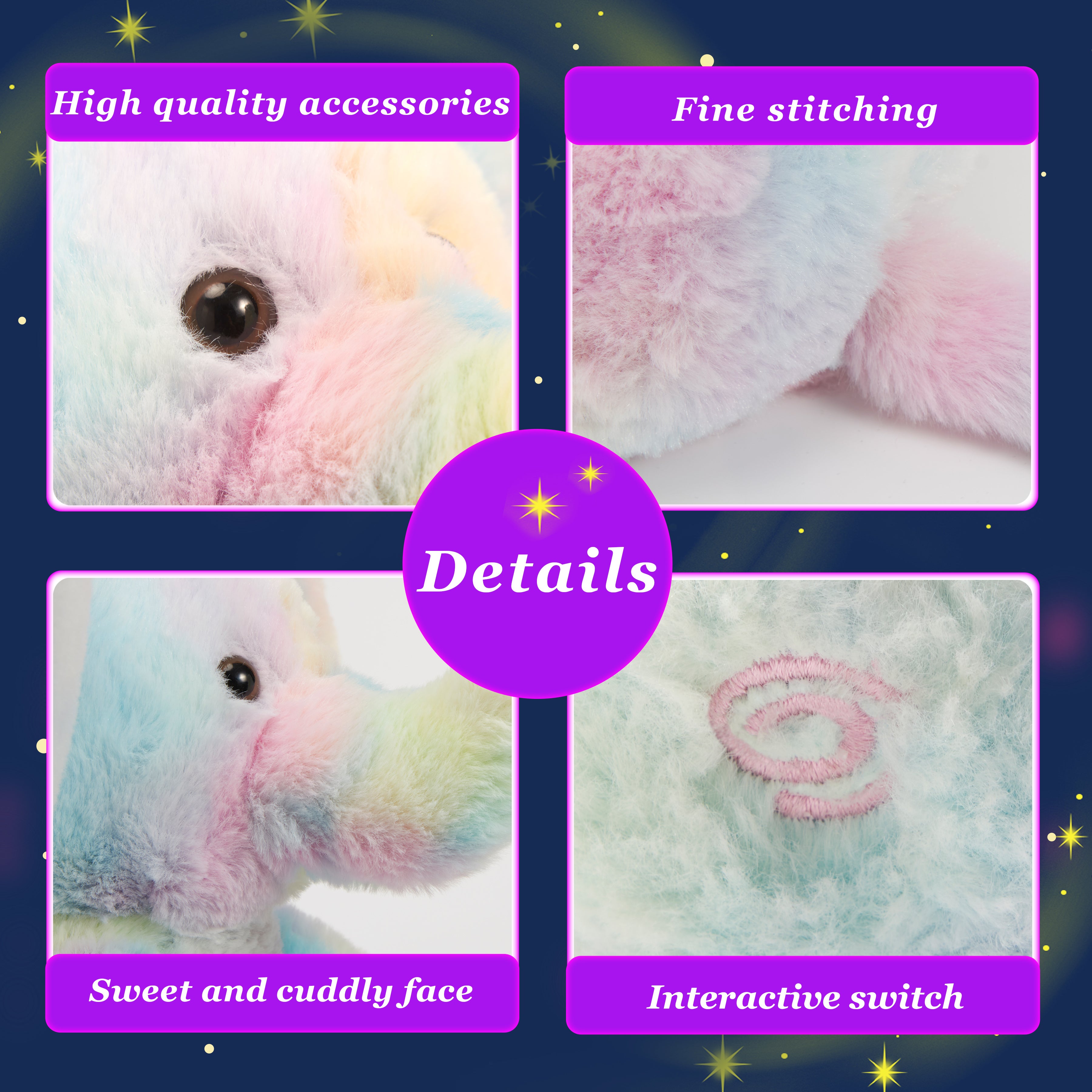 Glow Guards 12’’ Light up Musical Electric Elephant Rainbow Plush - Glow Guards