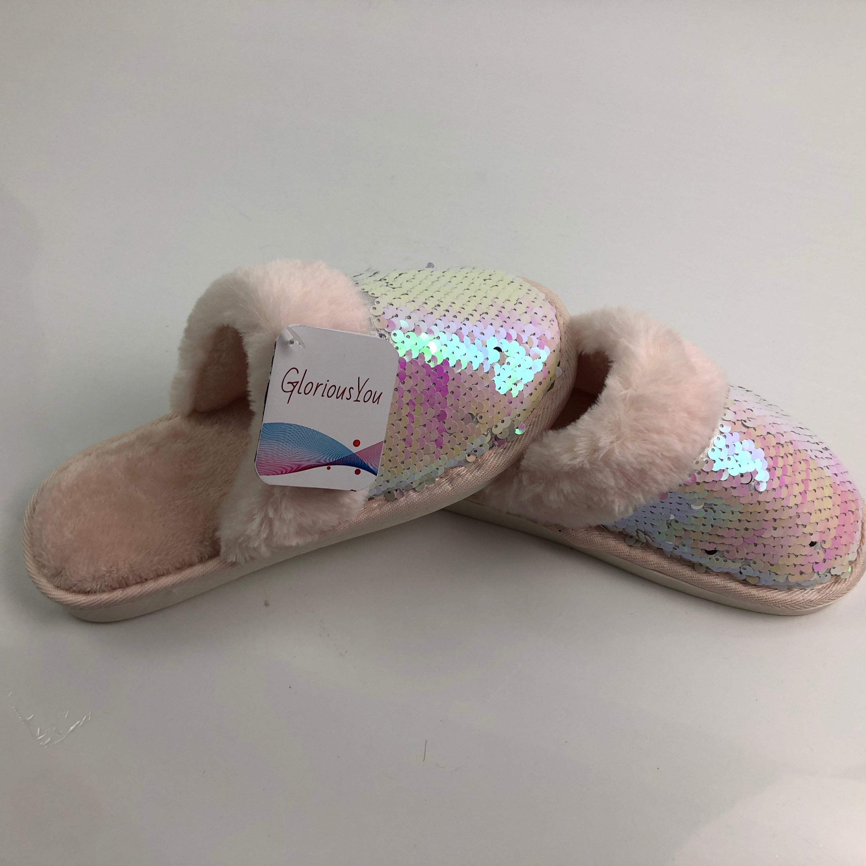 GloriousYou Womens Cosy Sequin Slippers - Glow Guards
