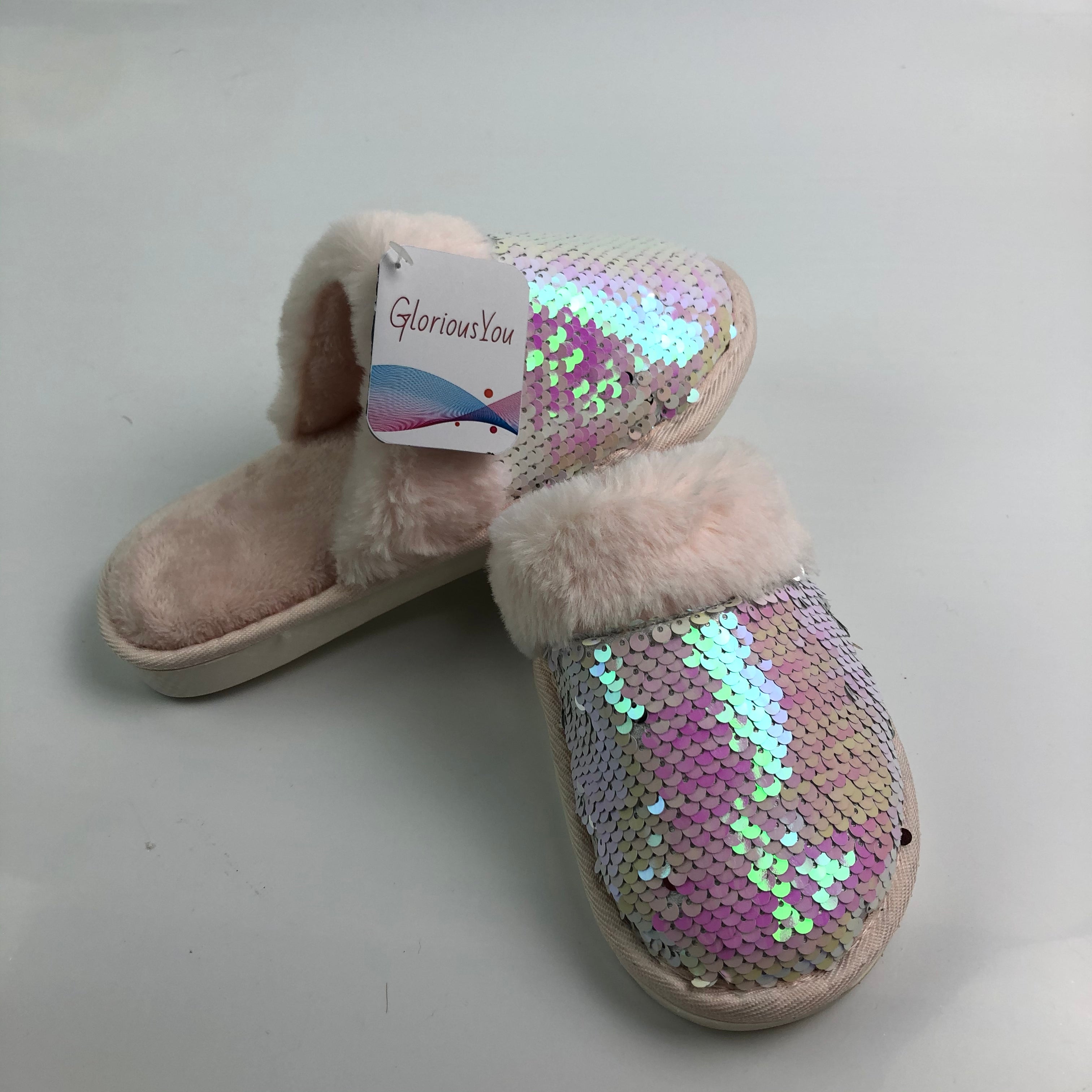 GloriousYou Womens Cosy Sequin Slippers - Glow Guards