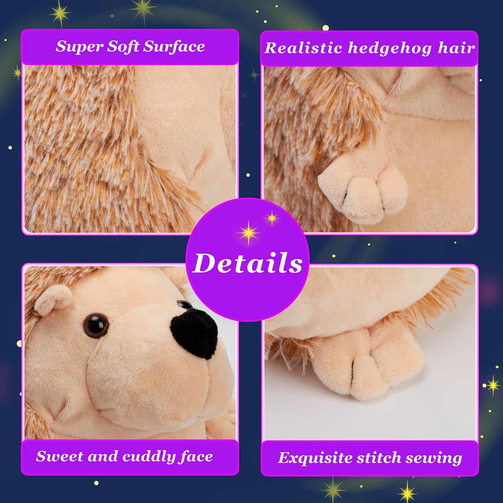 Glow Guards Brown Hedgehog Light up Plush Toy Stuffed Animal LED Night Light Bedtime Soft - Glow Guards