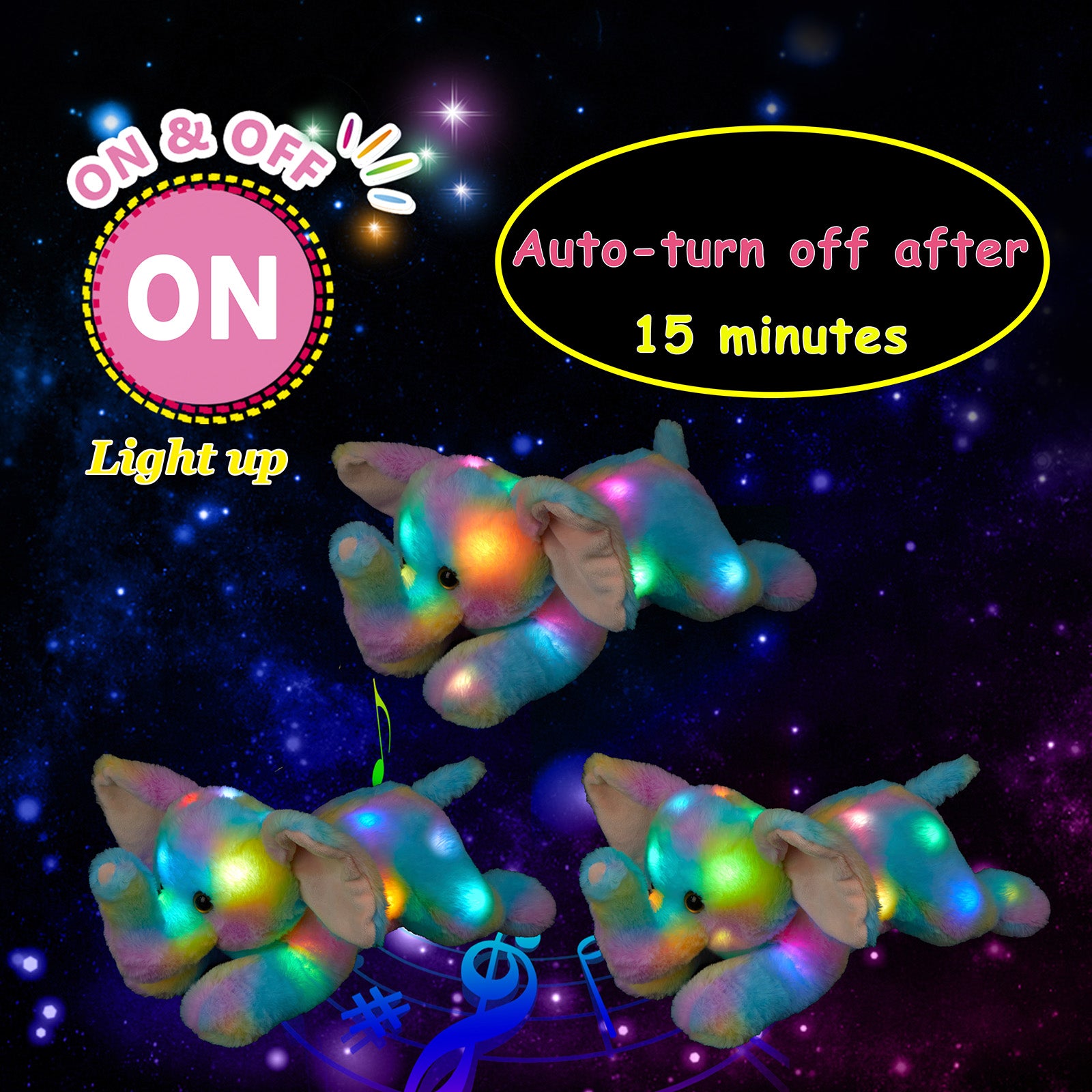 Glow Guards 12'' Light up Rainbow Elephant LED Stuffed Animals - Glow Guards