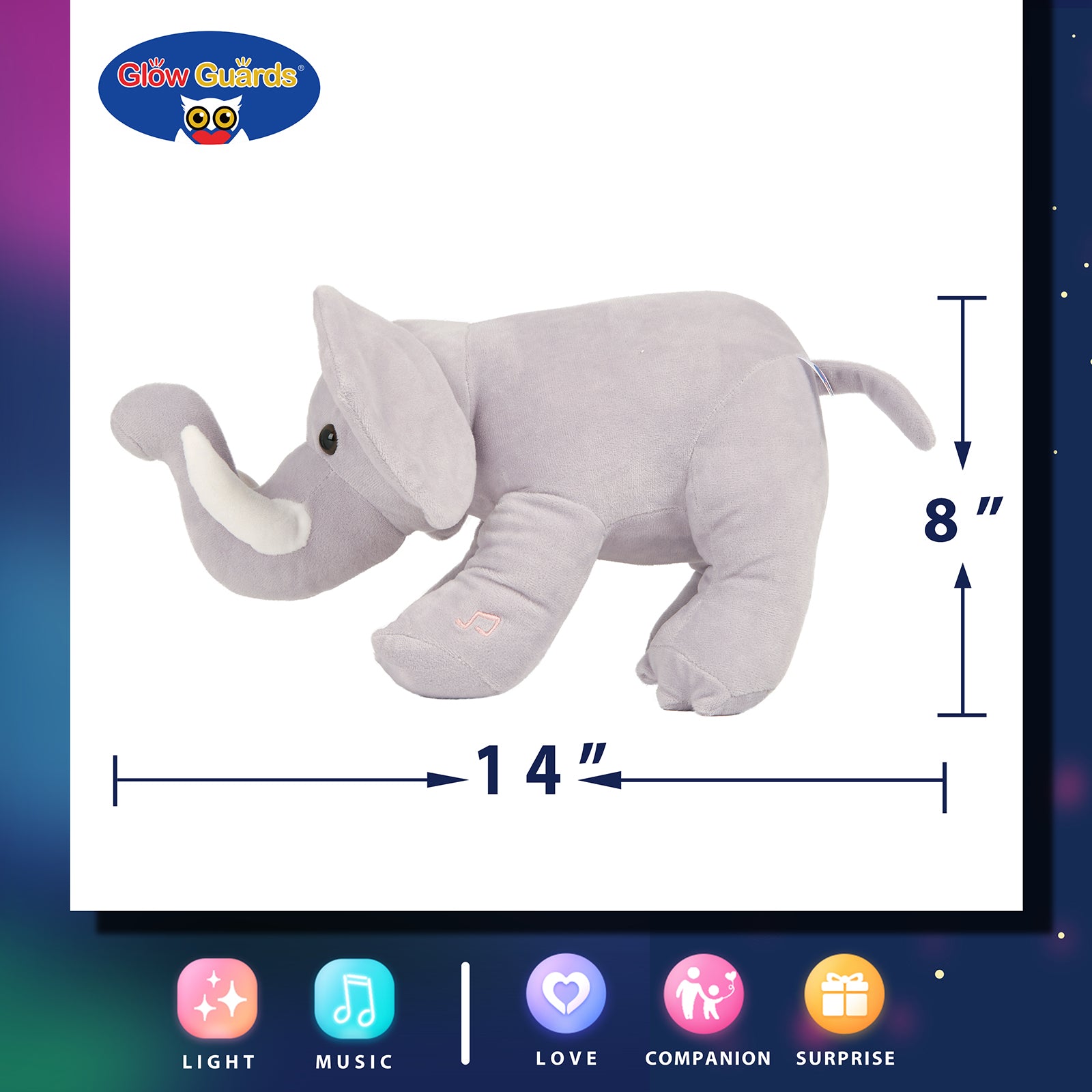 Glow Guards Light up Stuffed Elephant LED Soft Plush - Glow Guards
