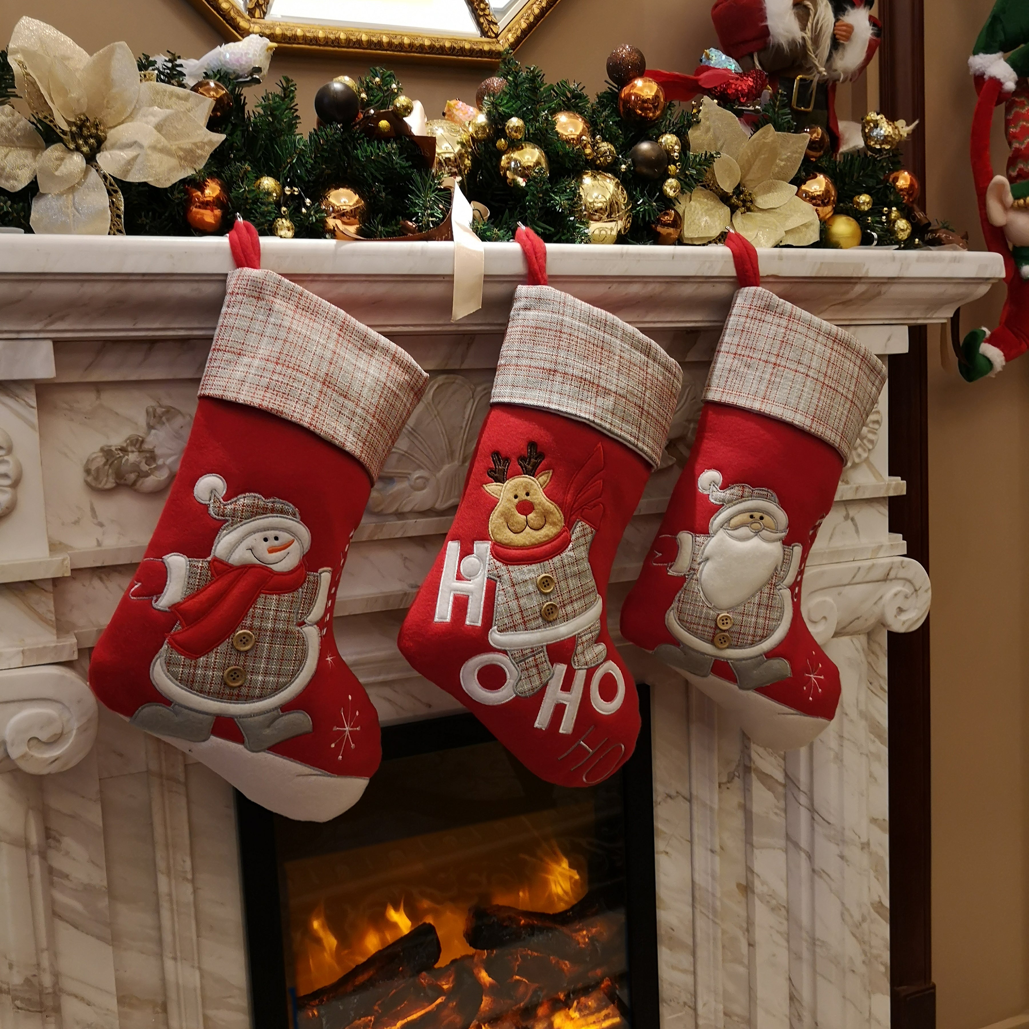 Christmas stockings set for family with plaid border, 17'' | Bstaofy - Glow Guards