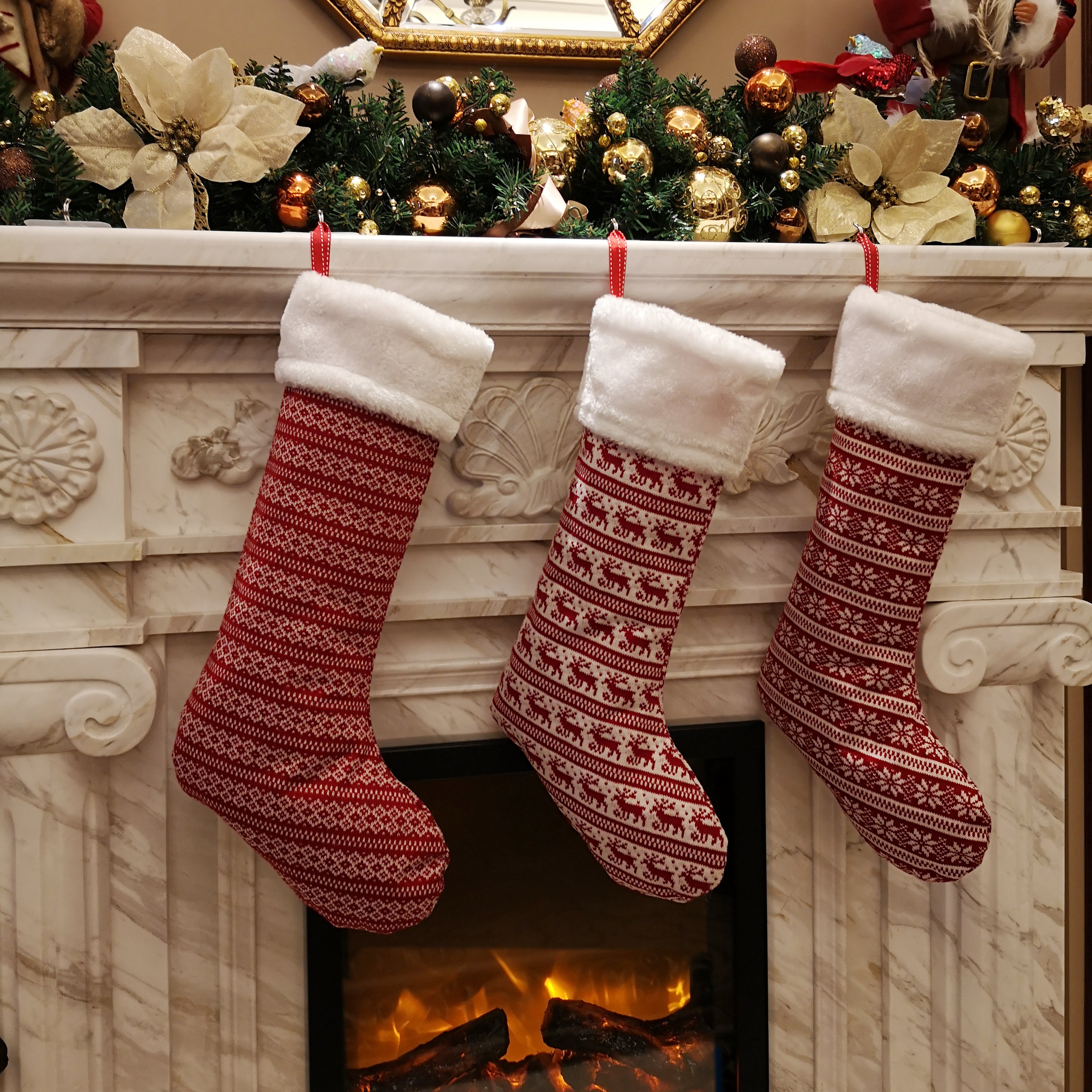 striped knit Christmas stockings decoration, 19'' | Bstaofy - Glow Guards