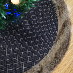 36''/48'' black buffalo Christmas tree skirt fur trim| Bstaofy - Glow Guards