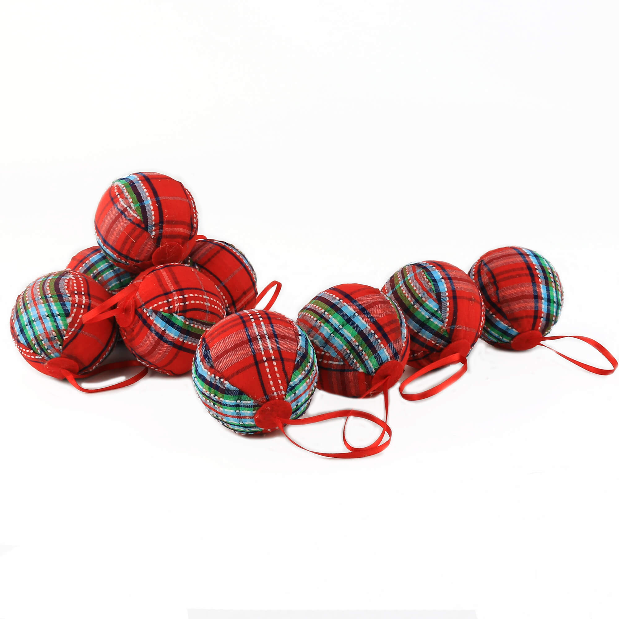 2.36" (60mm) red plaid Christmas balls ornaments, set of 10 | Bstaofy - Glow Guards