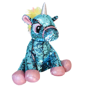Athoinsu Flip Sequin Stuffed Unicorn Plush Toy Holiday for Kids Toddlers, Blue, 13'' - Glow Guards