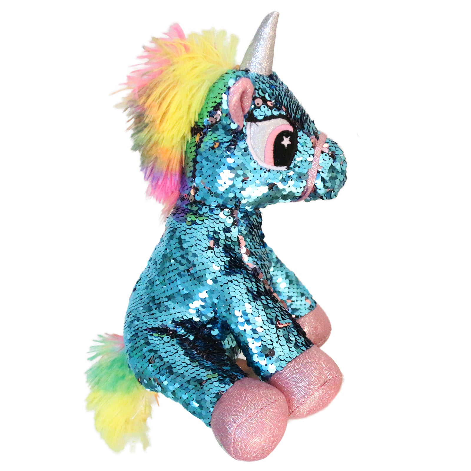 Athoinsu Flip Sequin Stuffed Unicorn Plush Toy Holiday for Kids Toddlers, Blue, 13'' - Glow Guards
