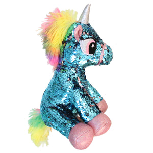 Athoinsu Flip Sequin Stuffed Unicorn Plush Toy Holiday for Kids Toddlers, Blue, 13'' - Glow Guards