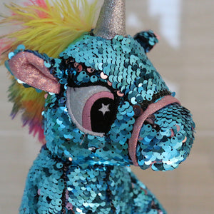 Athoinsu Flip Sequin Stuffed Unicorn Plush Toy Holiday for Kids Toddlers, Blue, 13'' - Glow Guards