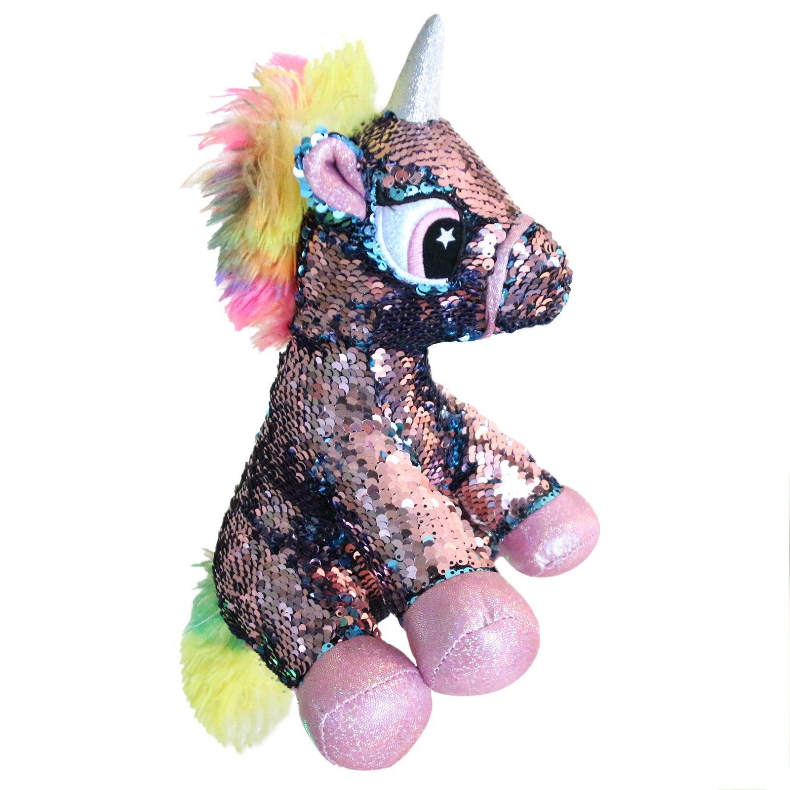 Athoinsu Flip Sequin Stuffed Unicorn Plush Toy Holiday for Kids Toddlers, Blue, 13'' - Glow Guards