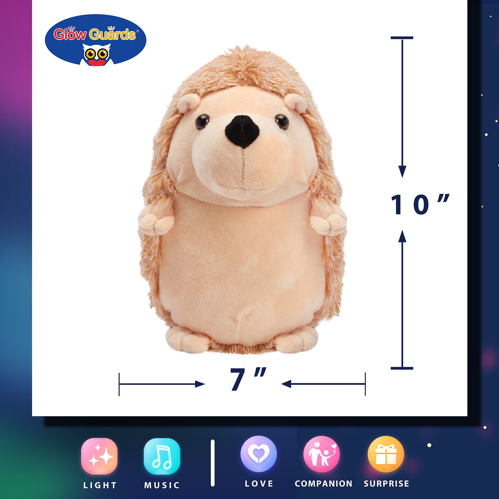 Glow Guards Brown Hedgehog Light up Plush Toy Stuffed Animal LED Night Light Bedtime Soft - Glow Guards