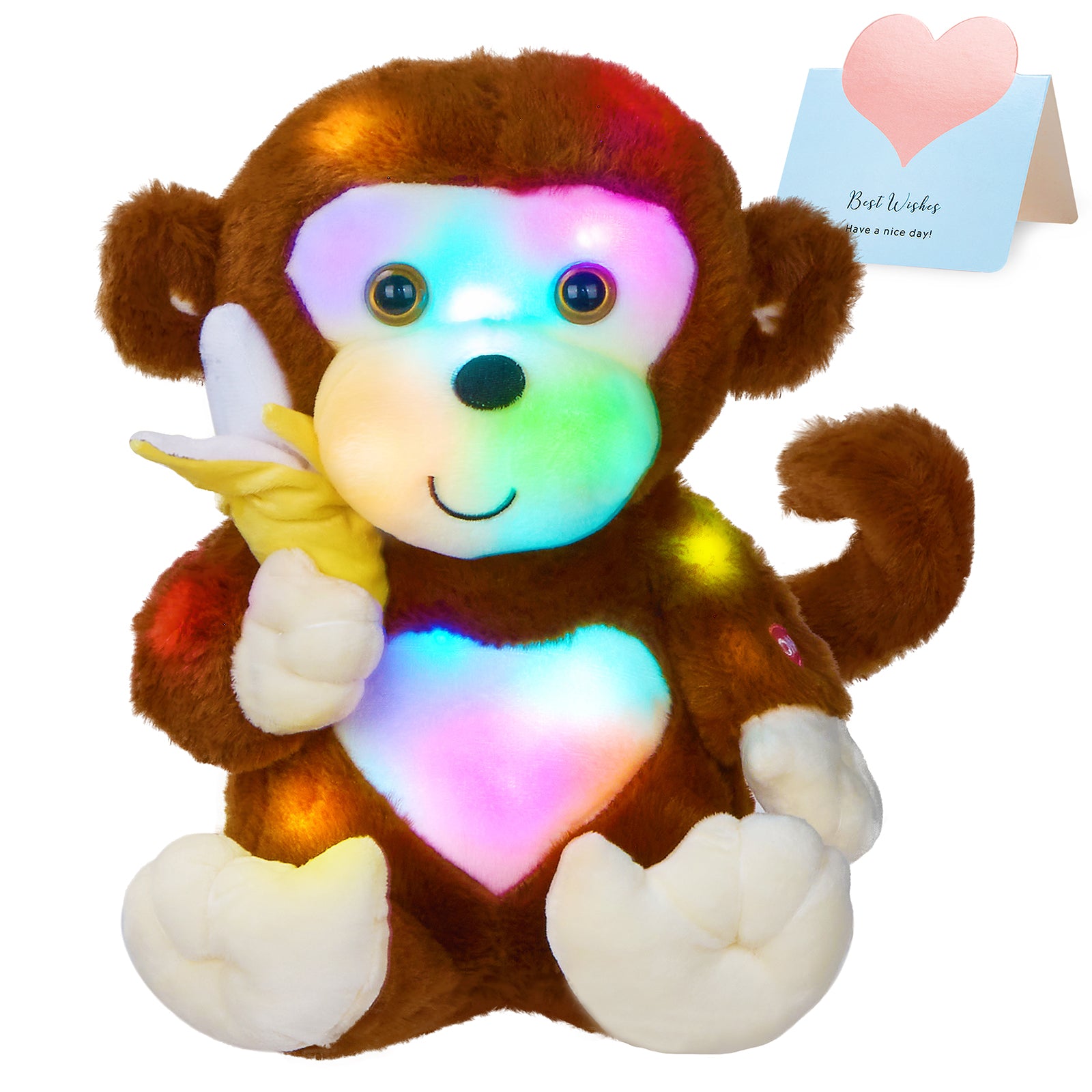 WEWILL Light up Monkey Plush Toys with Banana in Hand , Brown, 12.5 inch - Glow Guards