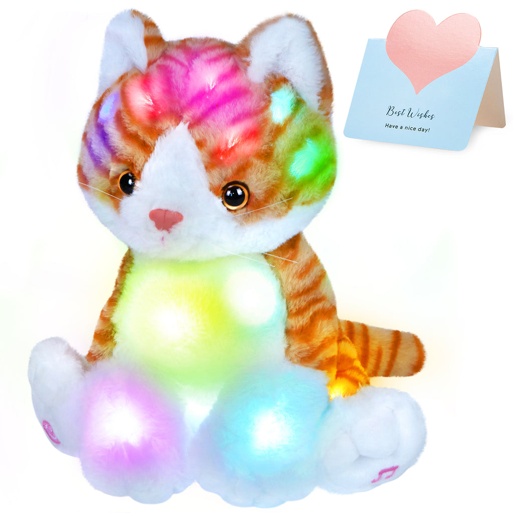 Bstaofy Light up Orange Stripe Cat Stuffed Animal Realistic LED , 15’’ - Glow Guards