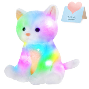 Houwsbaby Light up Kitty Stuffed Animal Cat Floppy LED Plush Toy Kitten Night Lights Glow Pillow Birthday Gifts for Kids Toddler Girls, White, 11.5''