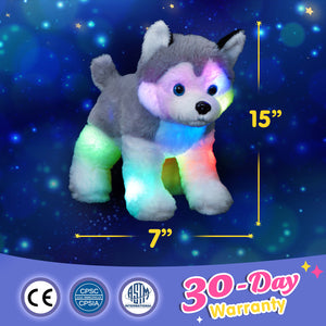 Bstaofy 12'' Musical Light up Husky Puppy Realistic LED Singing Dog Soft Plush Toy - Glow Guards