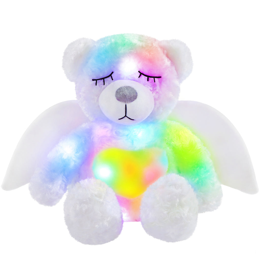 Athoinsu Light up Stuffed Angel Teddy Bear Animals 16'', White - Glow Guards