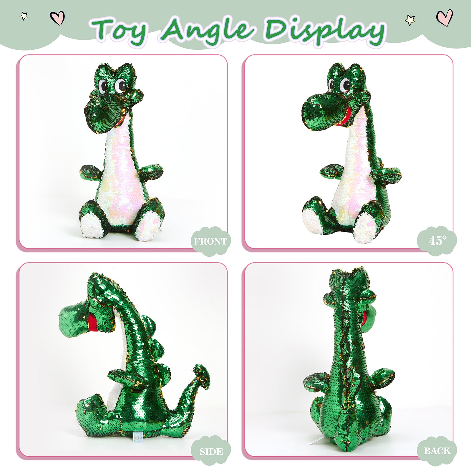 Athoinsu 16'' Sequin Dinosaur Plush Toy Stuffed Animal Jurassic Din - Glow Guards