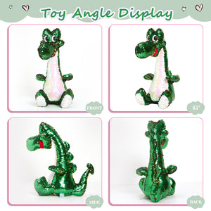 Athoinsu 16'' Sequin Dinosaur Plush Toy Stuffed Animal Jurassic Din - Glow Guards