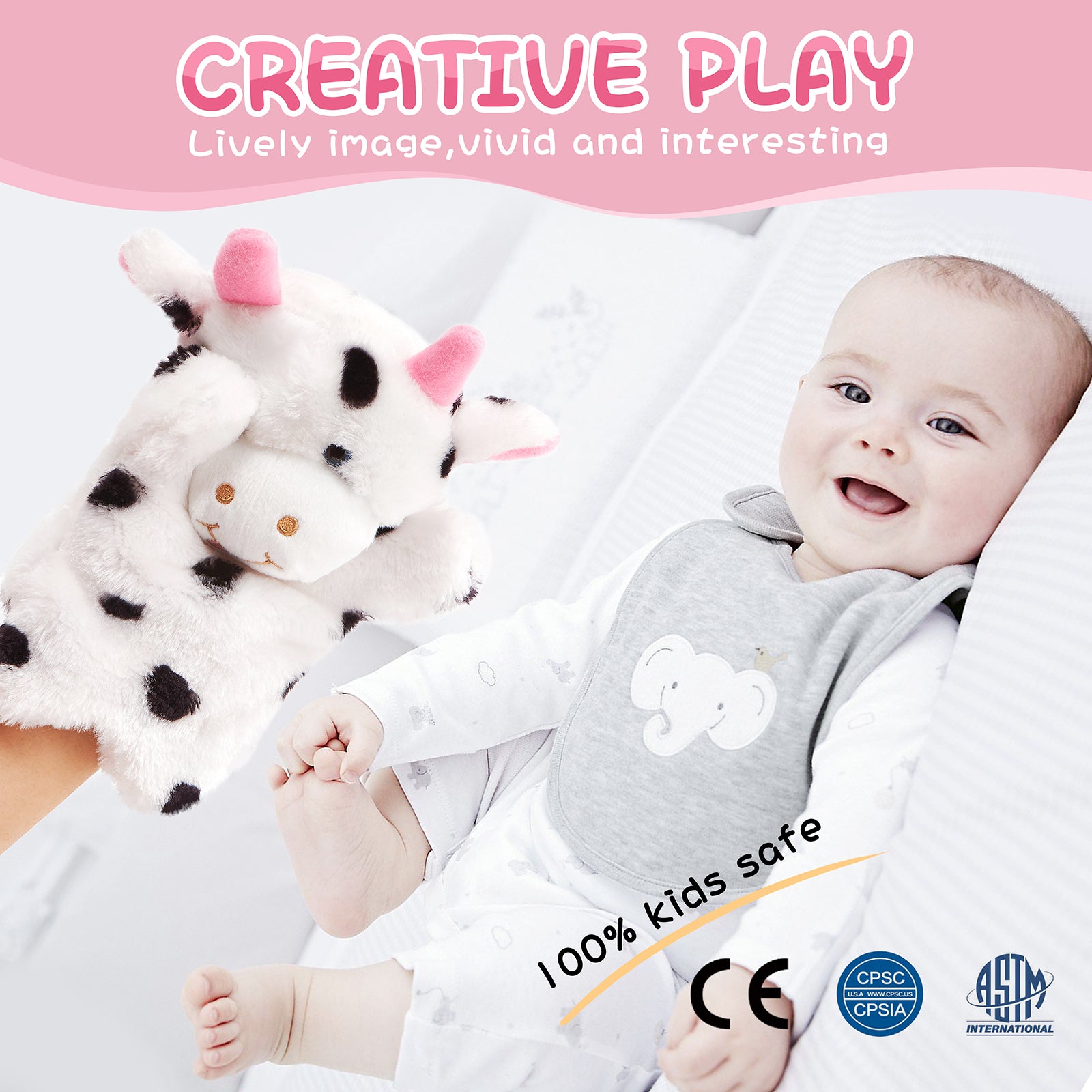 Athoinsu 9'' Vivid Cow Animal Image Hand Puppet Plush Toys - Glow Guards